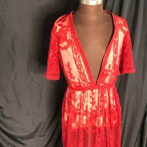 red lace suit